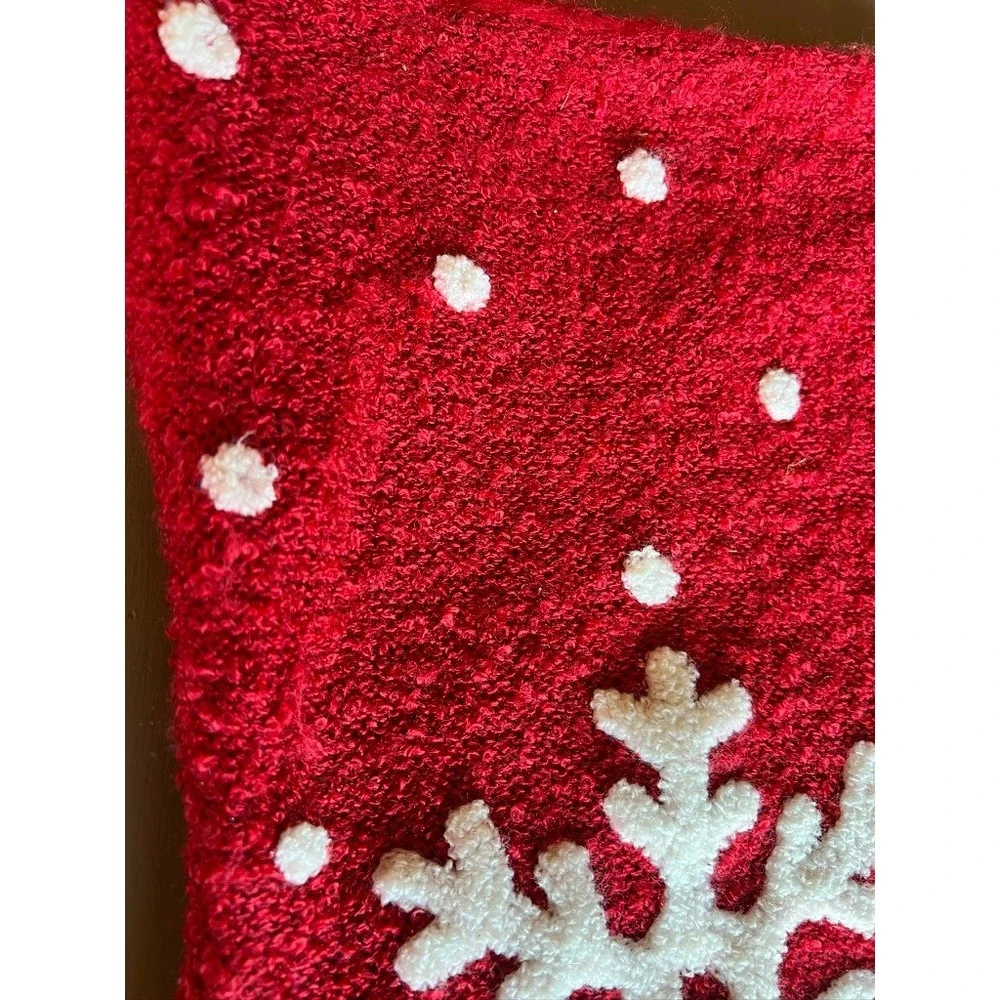 Christmas Stocking Red White Snowflake Soft Chenille Feel Cozy Hygge Traditional